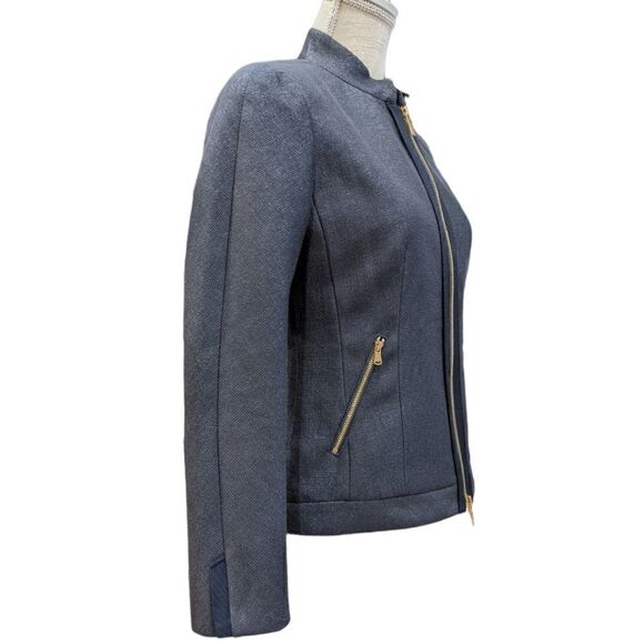 NWOT Badgley Mischka Women's Navy Blue & Gold Full Zip Jacket Size 2 - Picture 3 of 12